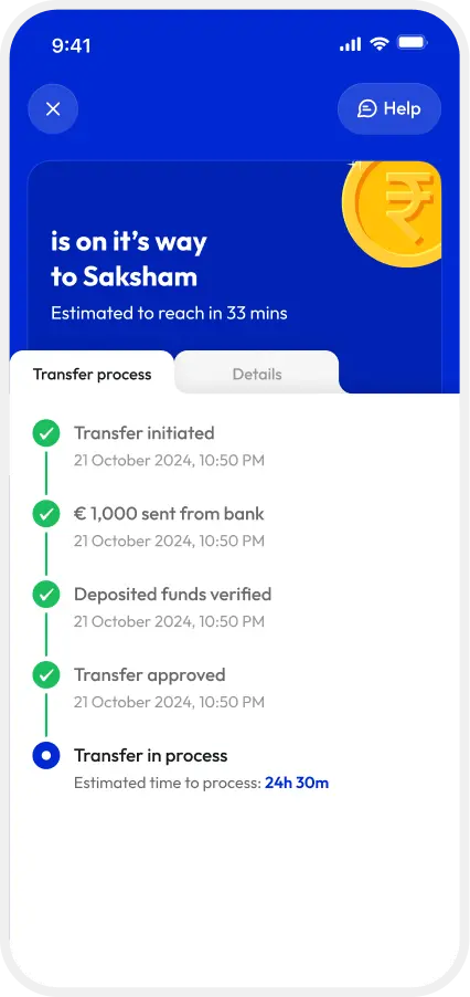 Transfer tracking screen